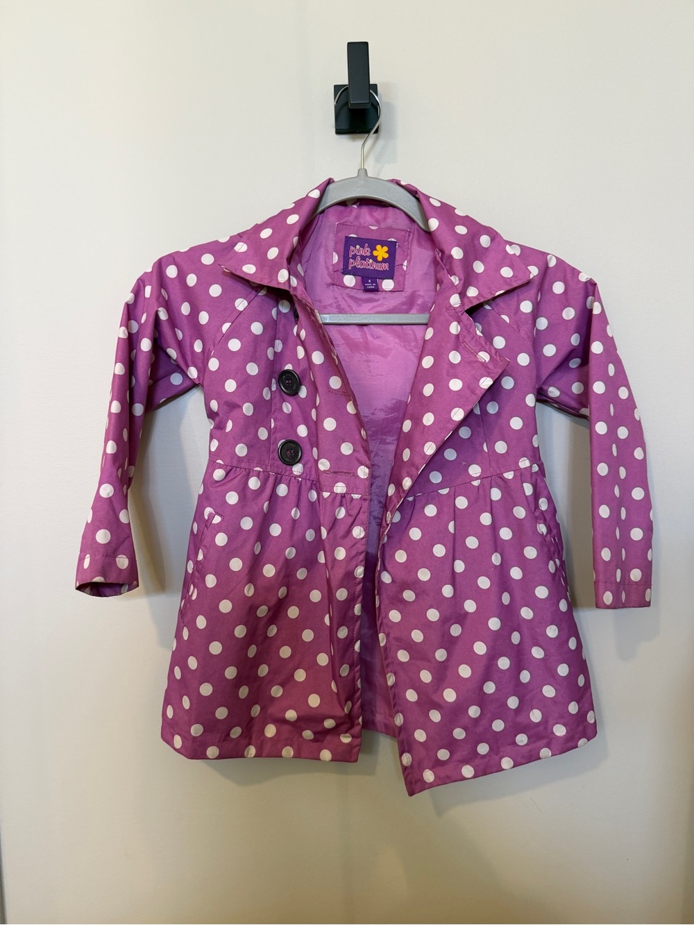 Pink Platinum Purple Polka Dot Girls' Raincoat - size 4